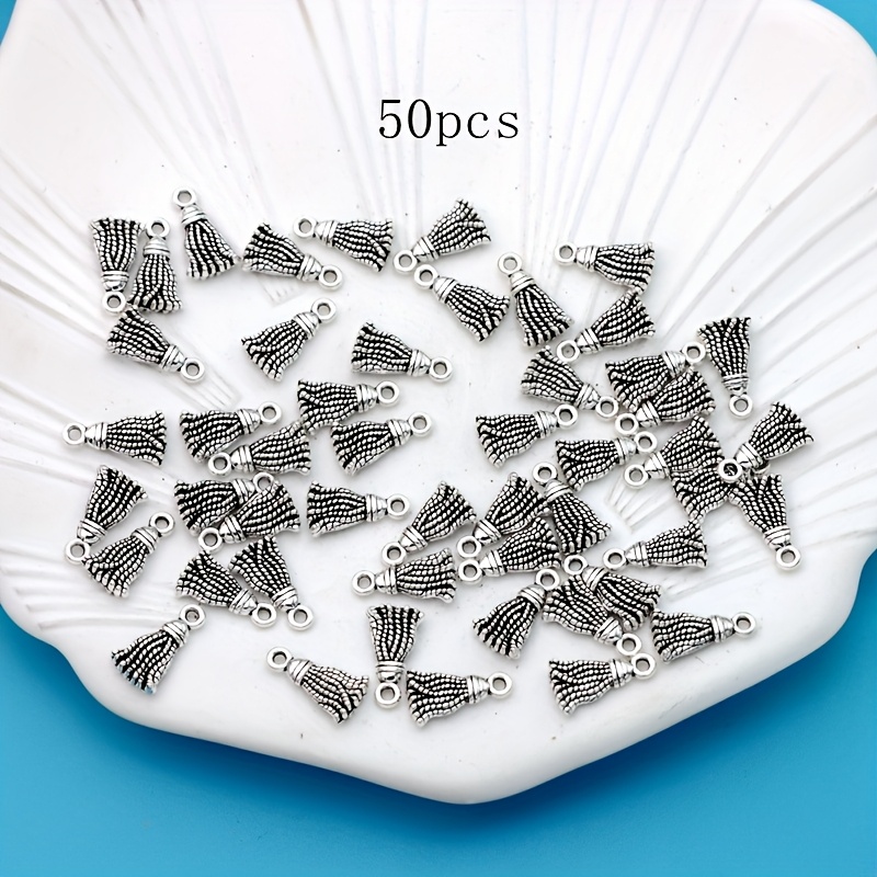 TEMU 50 piezas Suministros para pequeñas empresas Aleación de Chapado en plata Borlas Colgantes Dijes de borla Colgante de amor Dijes de pulsera