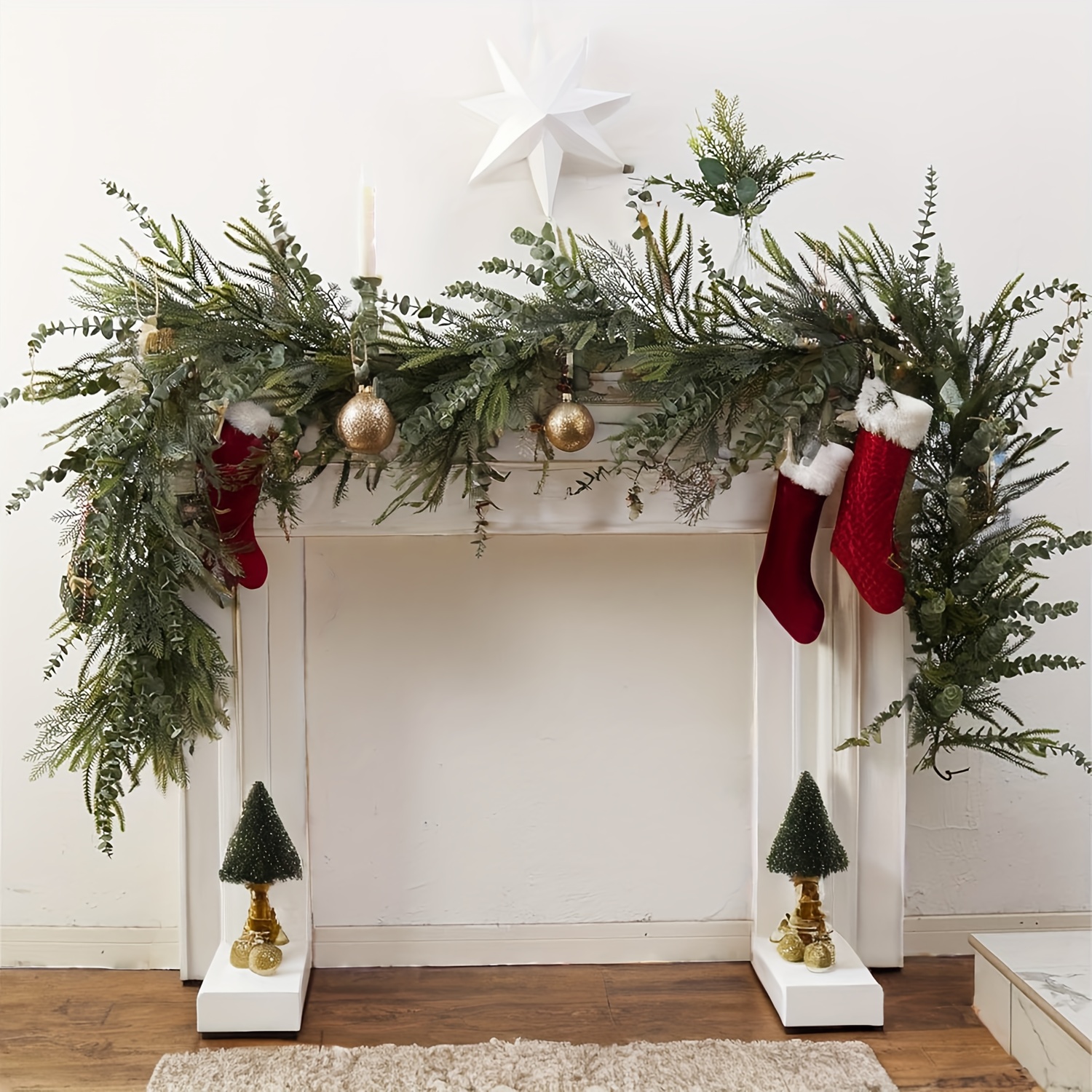 

Artificial Christmas Garland - Soft, Pine Needles & Eucalyptus For Mantle, Tree, Diy Wreaths & More - Indoor/outdoor Holiday Decor,