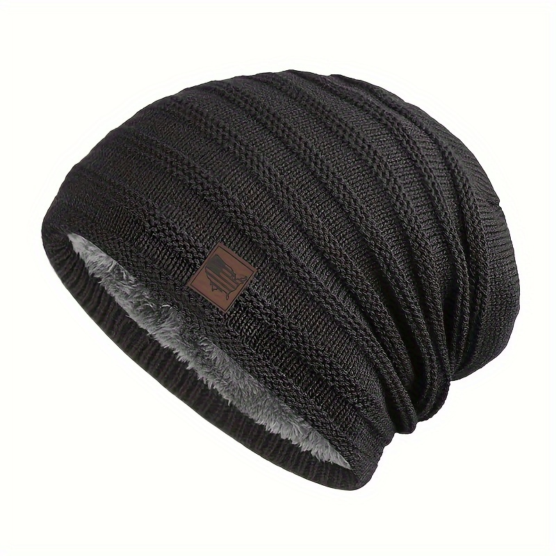 Image of Map Beanie, -lined Thickened Warm Knit Hat For Autumn And Winter, Outdoor Sports Cycling Skiing Windproof Ear Protection Cap
