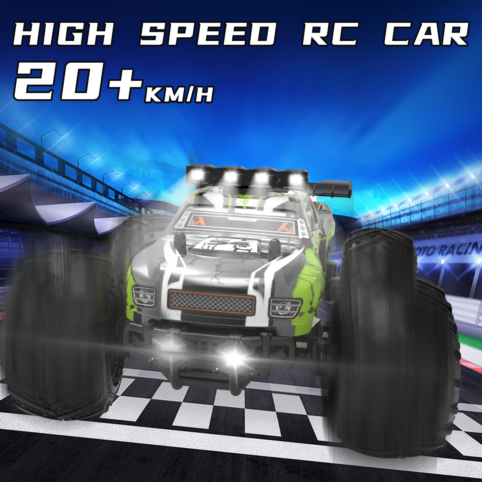 Remote Control Car, Rc Cars For Boys 2.4Ghz Rc Truck Toys With Headlights And Car Body Lights, 20 KM/H Off Road Remote Control Monster Truck, Ideal Gift For Kids, Dual Batteries With Screwdriver