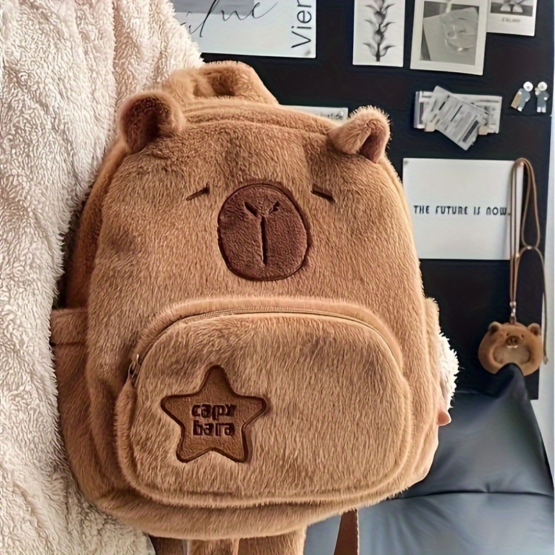 

1pc New Capybara Plush Backpack, Small Cute Fluffy Bag, Female Cartoon Backpack