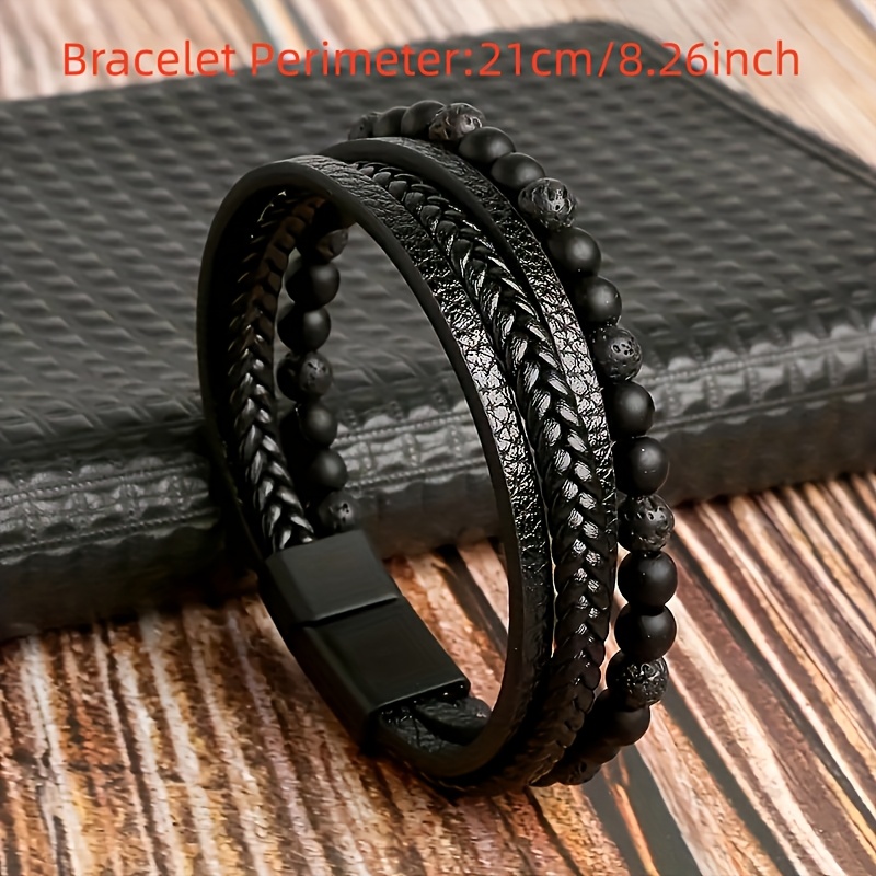 E-shop stilvolles, mehrschichtiges, handgewebtes Lederarmband mit Tigerauge-Perlen, geeignet für den täglichen Gebrauch von Männern
