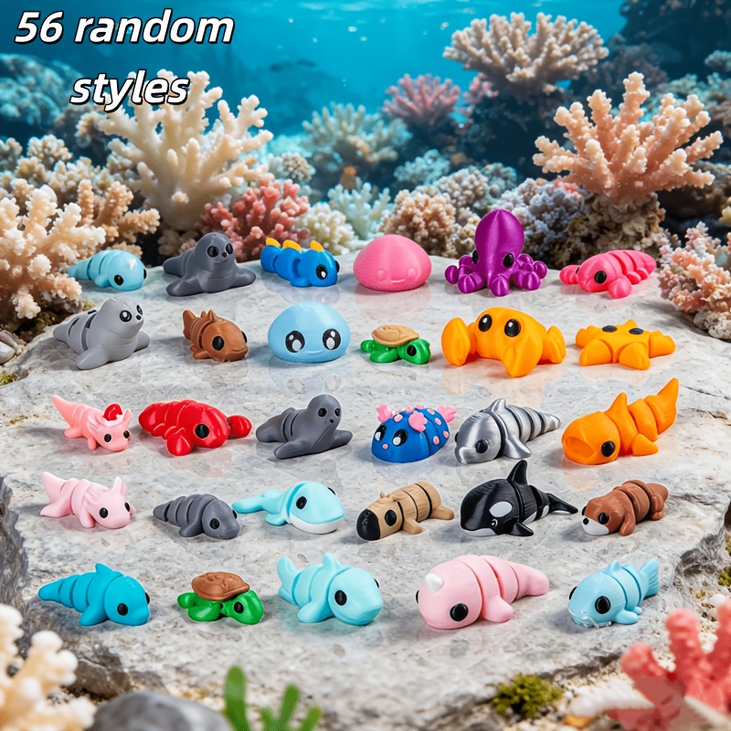 TEMU 56pcs 3d Printed Marine Animal Joint-able Decorative Ornaments. Stress- Exquisite Small Gifts. Unique Souvenirs Suitable For Birthday Parties