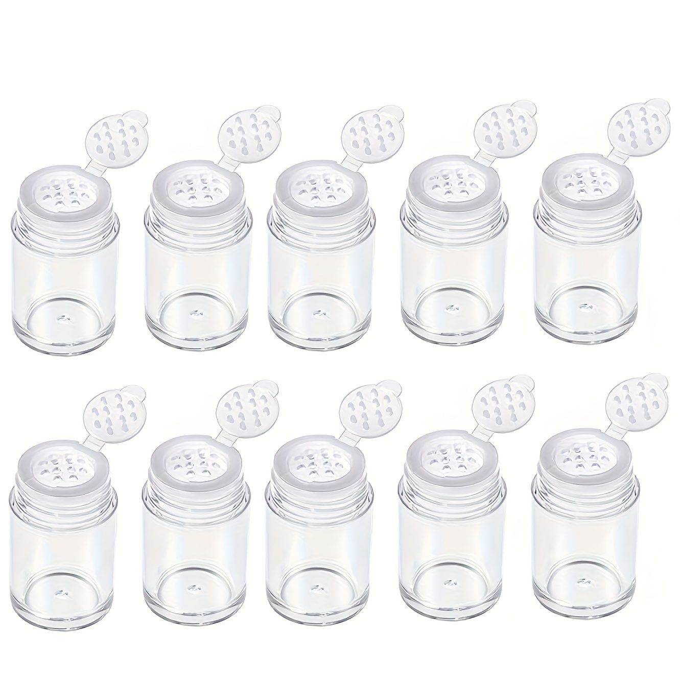 E-shop 6 Stück/10 Stück Mini-Klare Loose Powder Gläser mit Filter und Deckel, kleine Reise-Make-up-Glitzer-Augenbrauen-Container, 12 Loch-Dispenser,