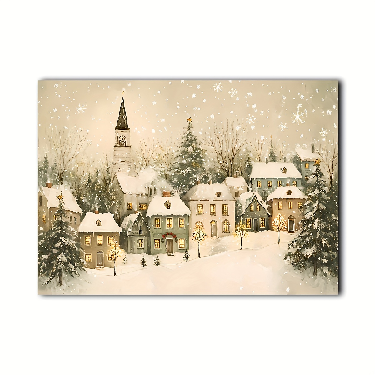 TEMU 2D , 2D , 1 pieza/juego de pared navideño vintage , decoración navideña de invierno, decoración festiva para el hogar , impresión de póster