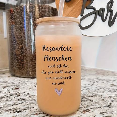 1pc glass water cup special who dont wonderful are heart warming print design with straw cup coffee cup drinking cup water cup water bottle birthday gift mothers day gift