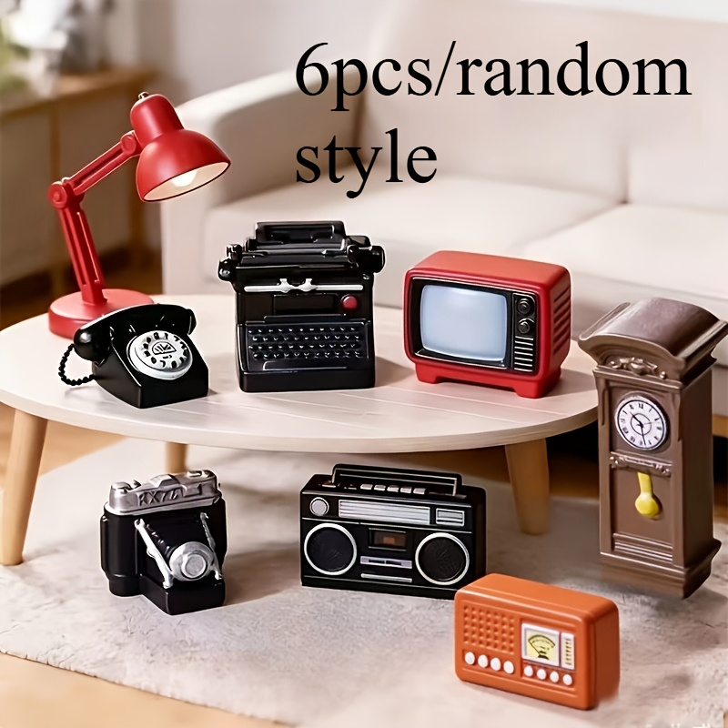 TEMU 6pcs Retro Miniature Decor Set (random Style) - Dollhouse Furniture Additions, Tabletop Nostalgic Ornaments, Halloween And Christmas Gift -