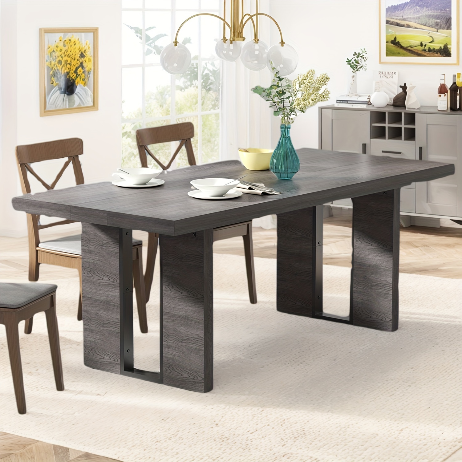 

Large Dining Table, Farmhouse Kitchen Table For 6-8 People, Rectangle Dinner Table For Living Room, Apartment, Home Office