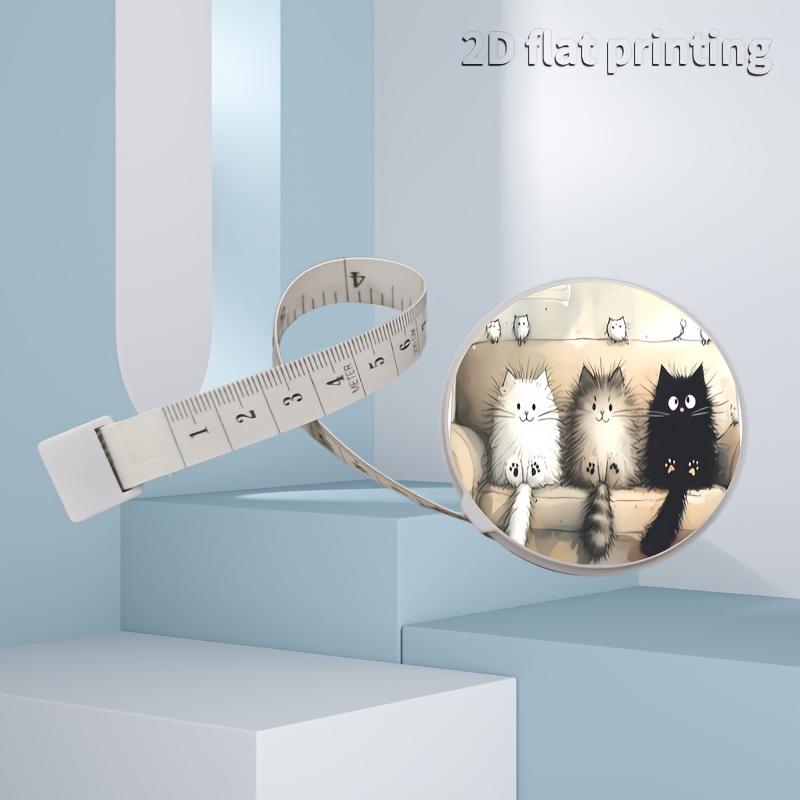 A Measuring Tape Featuring , Designed With A Double Scale And A Telescopic Feature, Perfect For Fabric Waist Measurements, And A Sewing Accessory With A Cat Theme