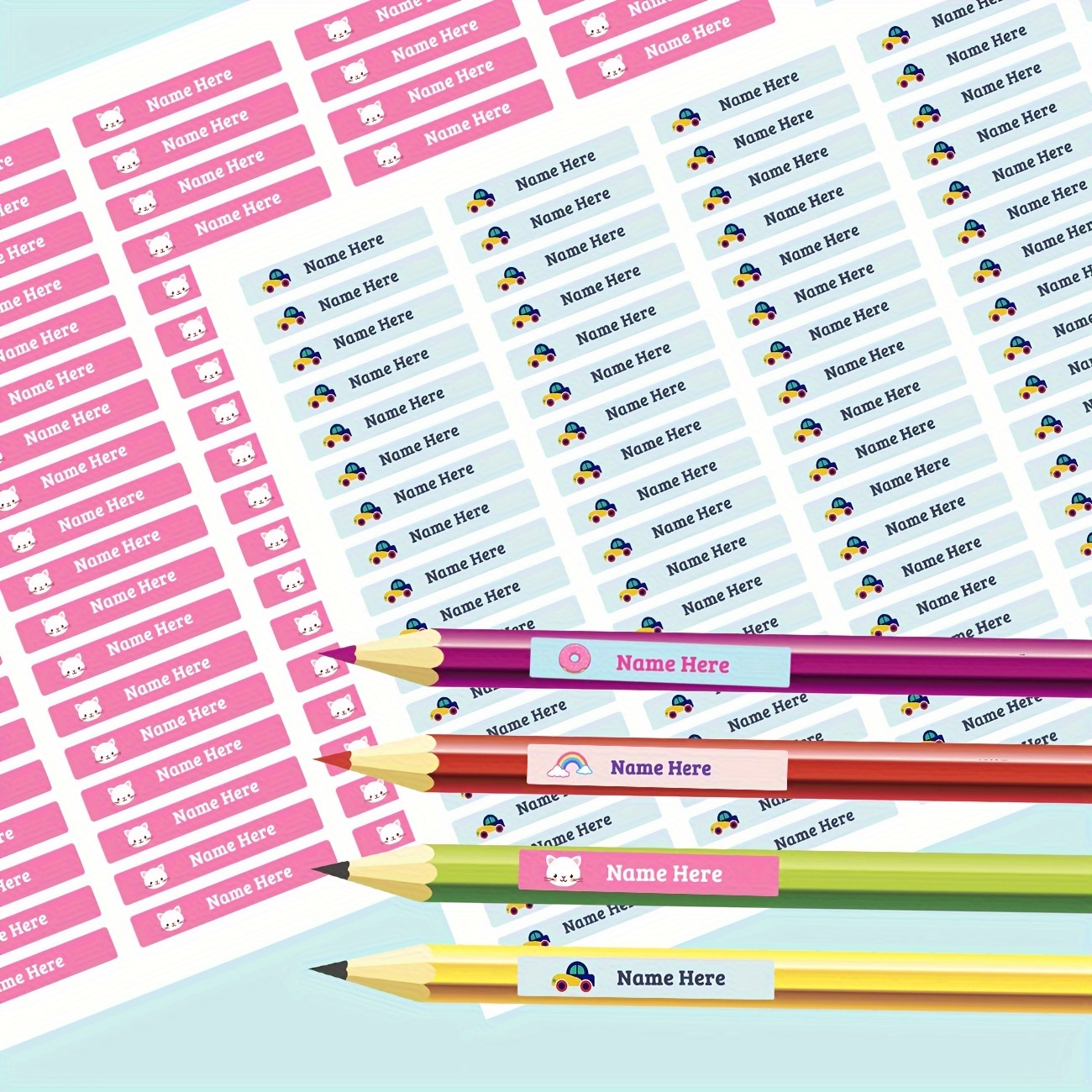 

Personalized Waterproof Labels - Custom Pencil & School Item Stickers For Lunch Boxes, Books, Water Bottles, Toothbrushes - 2" X 0.31" - Set Of 180