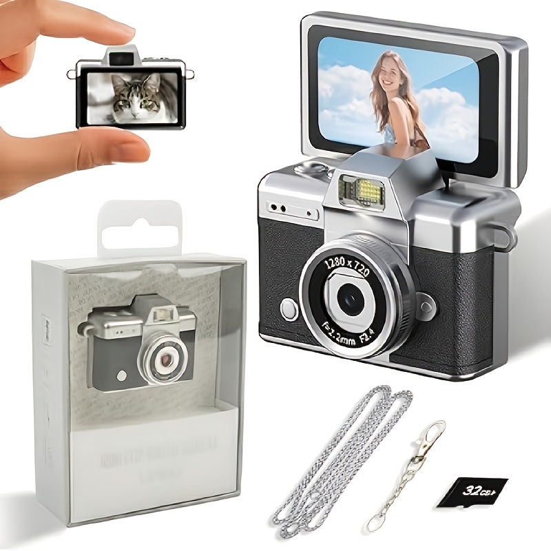 TEMU 32gb Mini Keychain Digital Camera Retro Mini Camera Small 1080p Fhd Recording With " Ips Screen With 6 Retro Filters Avi Format-ideal For Phone