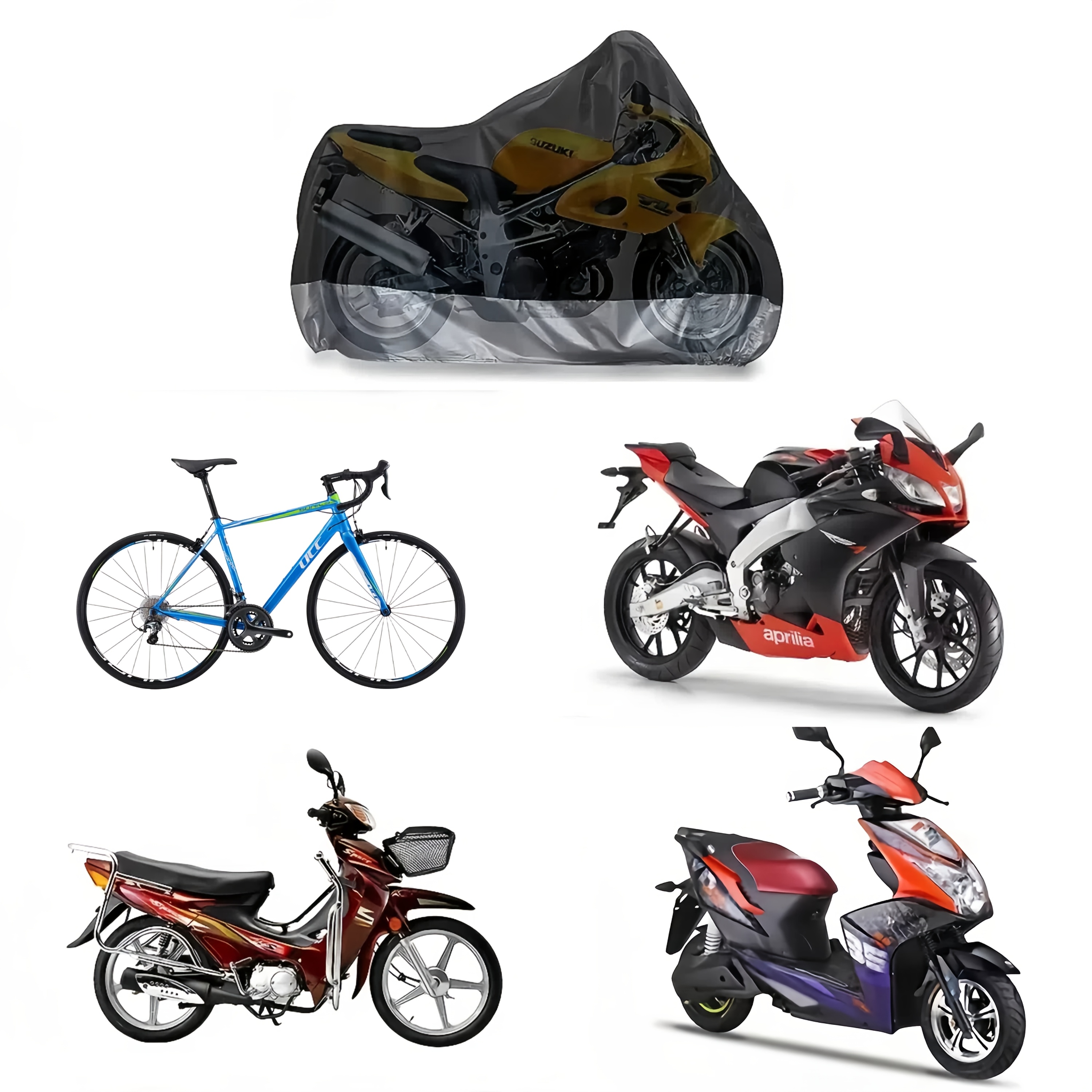 acoperiș pentru motocicletă toate sezoanele, rezistent la uv, țesătură 190t, negru și argintiu, cu găuri anti-furt și sac de depozitare, ideal pentru păstrarea motocicletei/bicicletei în exterior 3