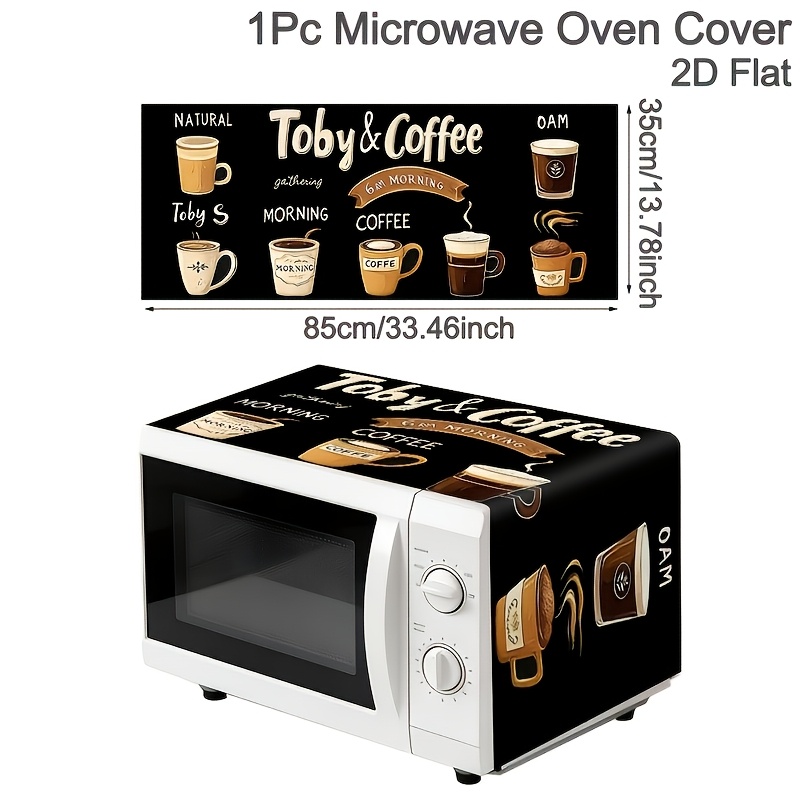 TEMU 2d Flat Surface, 1pc, Microwave Oven Dust Cover, Coffee-themed Dust Cover, Polyester Protective Dust Cover, Home Decor, Foldable Kitchen Splash
