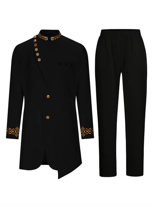 mens casual long sleeved two piece suit length top and trousers