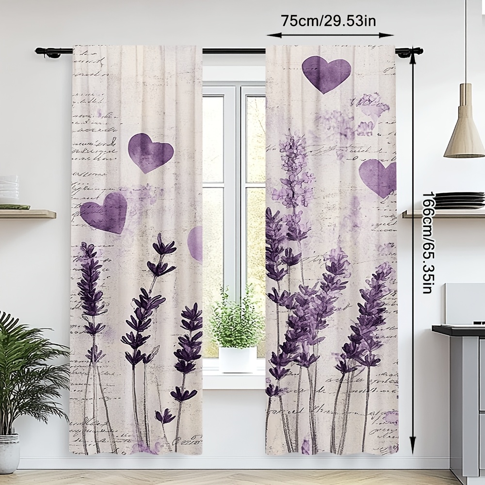 TEMU Set tende da porta semi-trasparenti con stampa a script lavanda, progettate per filtrare per l'uso in camere da letto, , cucine, soggiorni e