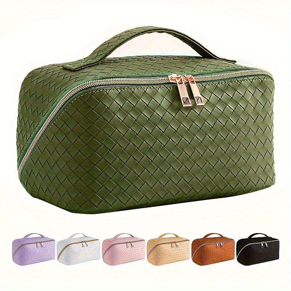 

Waterproof Large Capacity Makeup Bag With Handle & Dividers - Portable Travel Cosmetic Organizer, Scent-free Pu Material