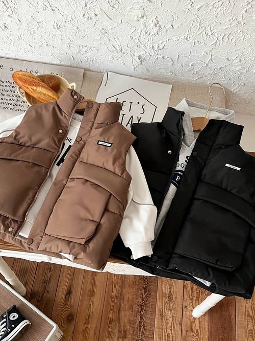 nueva colección otoño/invierno para niños: chaleco elegante con cuello , top de invierno ideal, diseño de hombros kangpao para niños y niñas, ropa casual de manga corta y acogedora