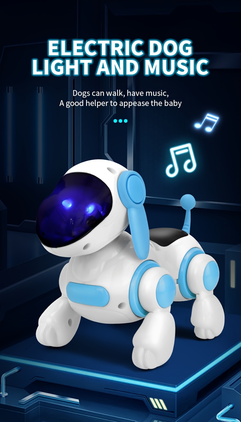 Juguete interactivo de robot perro que canta y camina para niños pequeños - Compañero de aprendizaje temprano con música, modo de baile, velocidad ajustable y luces, plástico ABS duradero, alimentado por batería (baterías no incluidas) - Azul cielo, verde claro, rosa, entretenimiento para niños pequeños, diseño juguetón, seguro para niños pequeños
