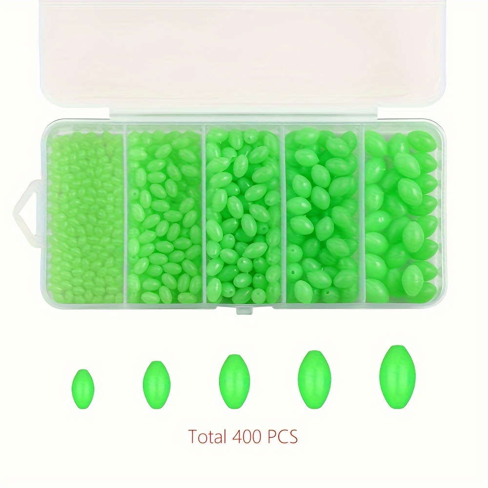 E-shop 400 Stück Leuchtende Angelperlen Set, PVC Fluoreszierende Grüne Sphärische Schwimmer für Nachtausfischen, Weiche Köder & Rig Schwimmer Zusätze
