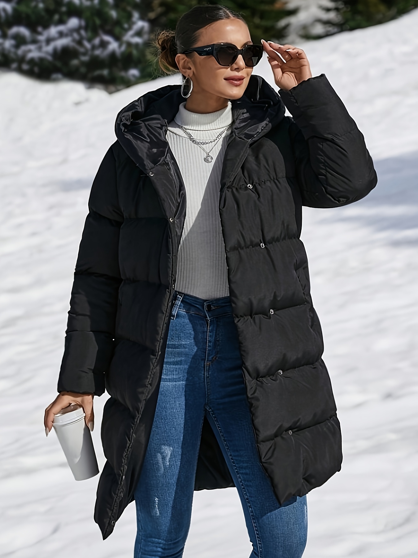 casaco de inverno elegante feminino com e acolchoado Temu Portugal