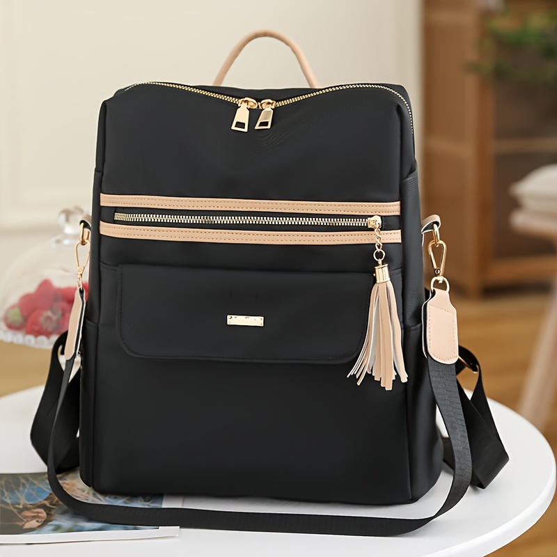 

1pc Oxford Cloth Casual Backpack, Fashion Tassel Travel Backpack