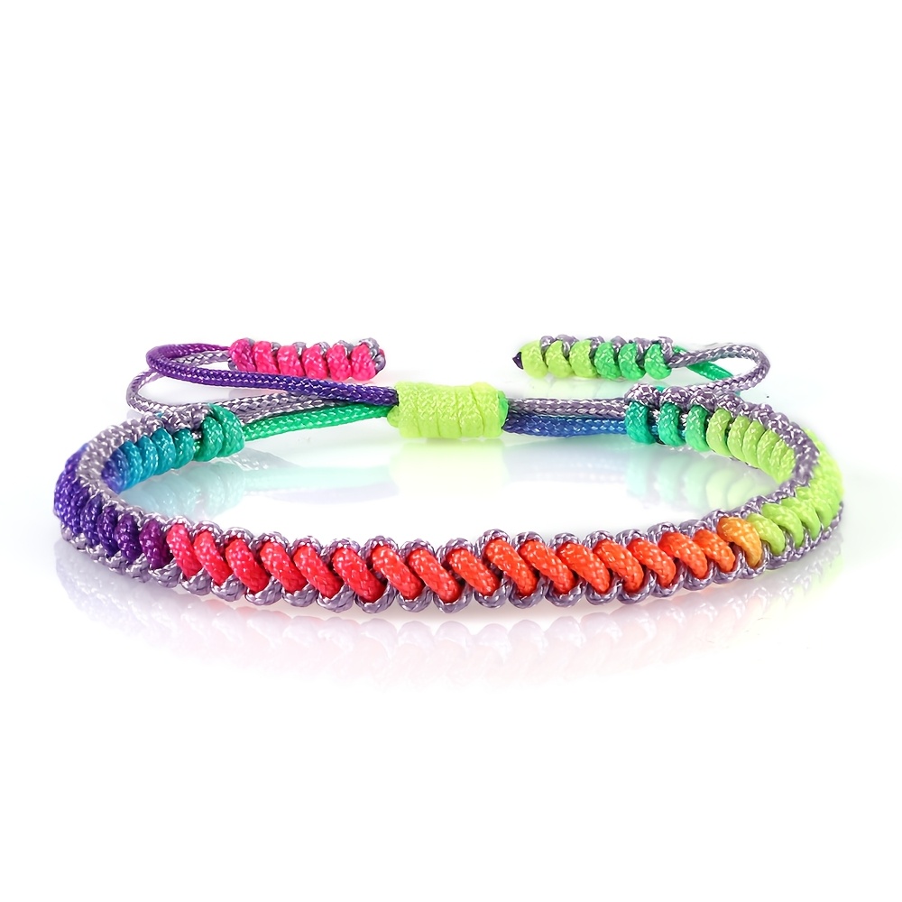 Women's Handwoven Braided Bracelet Boho Rainbow Gradient Adjustable