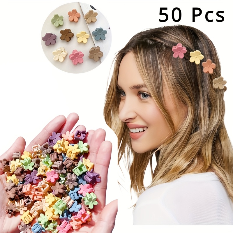 50 Sets Of Random Mini Hair Clips, Cute Plastic Flower-shaped Hair Accessories, Solid Color Braids, Suitable For And Cute, Accessories