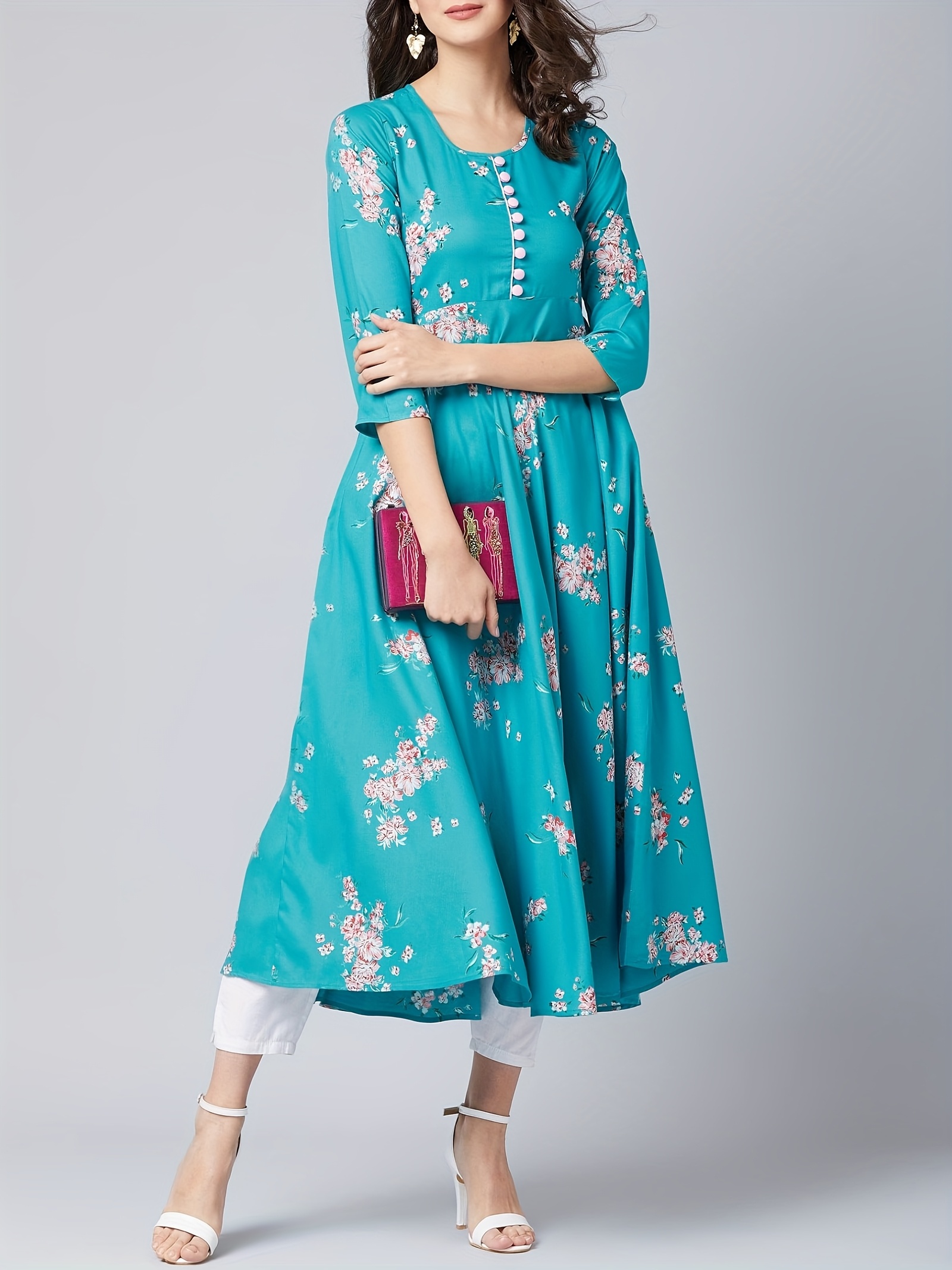 chinese dress ladies Buy Blush & Blossom-trail Kurta Set Online in India – Ambraee main image 1
