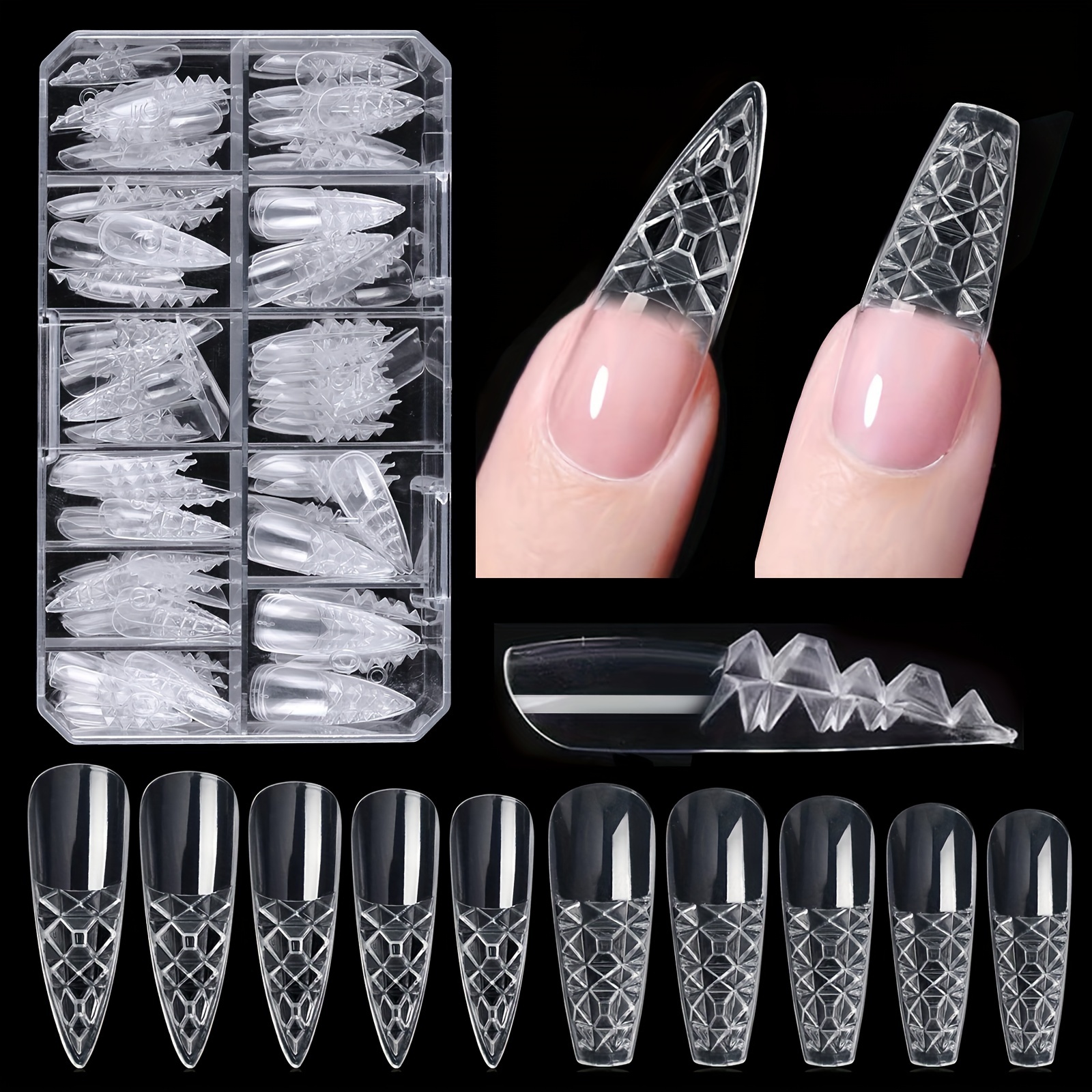 

120pc/box Fake Nails Nail Art Extension False Nail Tips Stencil Fast Building Tools Acrylic Gel Crystal Extend Mode Clear Nail Tips-stiletto Coffin