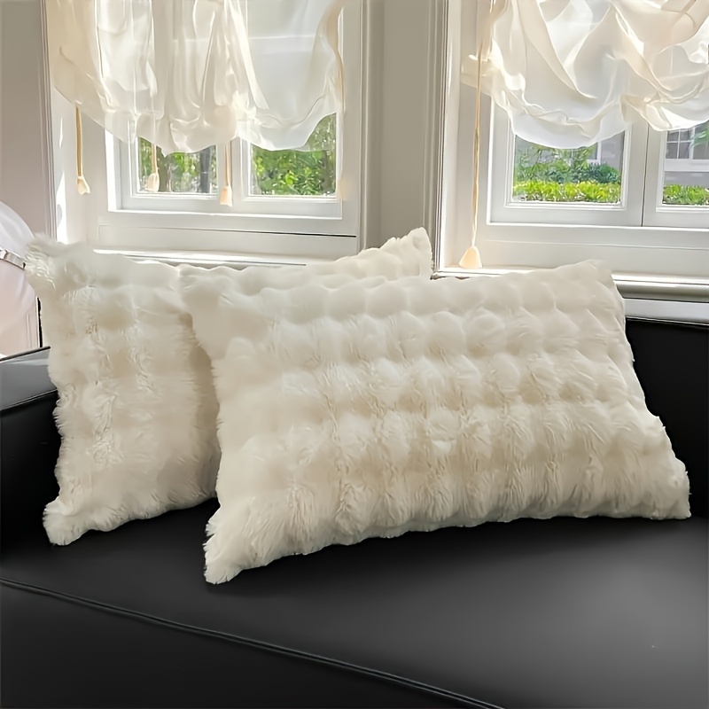 

3pcs Bohemian Style Faux Rabbit Fur Pillowcases - Soft, For Winter Decor, Machine Washable, For Any Room, In White