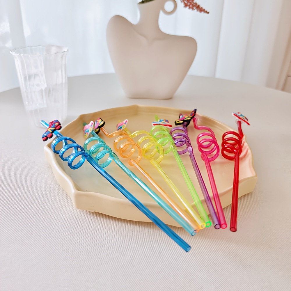 送料無料Roller Skate Party Straws, Roller Skate Party Favors Include 24pcs Reusable Drinking Straws Plastic 80s Theme Straws for Roller Skatin並行輸入