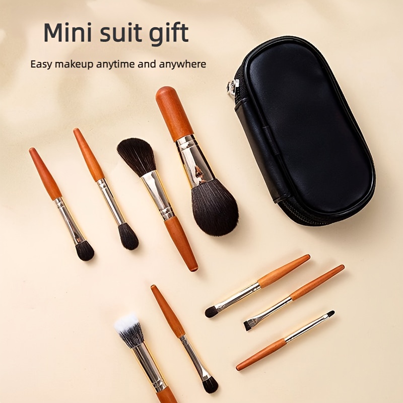 

9pcs Mini Makeup Brush Set - Portable, Short Handle For - Includes Powder, Contour & Eyeshadow Brushes - Nylon , Fragrance-free