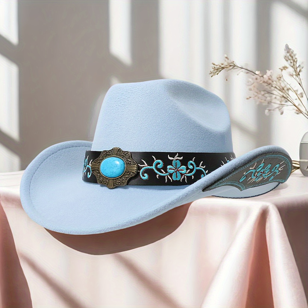 Elegant Teal Floral Hat 1pc womens fashion wide brim fedora hat lake blue floral  main image 2