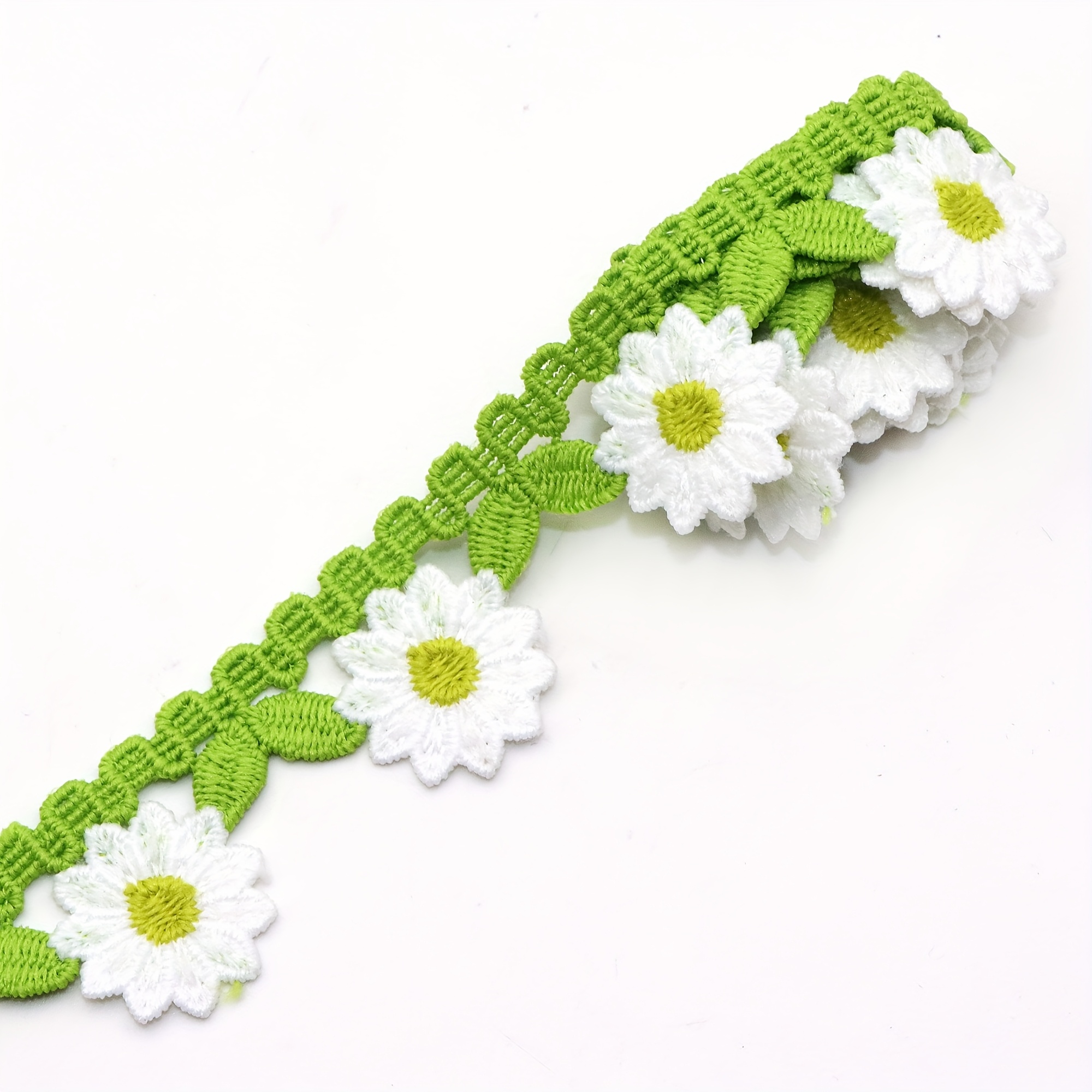 TEMU 1 Yard Of 30mm Wide Embroidered Daisy Floral Lace Trim - Ideal For Spring Flower Applique, Sewing, Wedding Decorations, Crafts, Vase