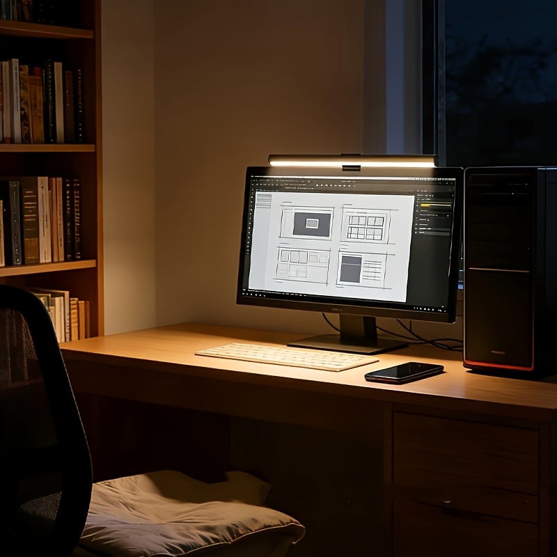 TEMU 1pc Amill Usb- Wall-mountable Dimmable Computer Screen With Eye Protection Lamp, 3-color Adjustable Color Temperature Suitable For For Office