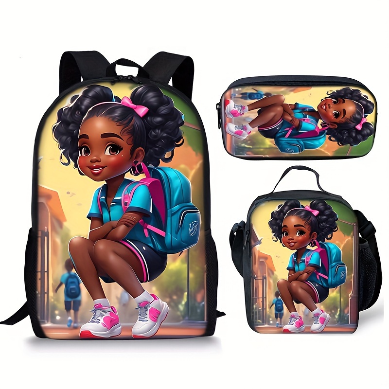 

3pcs Backpack With Small Bag And Pencil Case Set, Cartoon Character Polyester Bag For School Outfits
