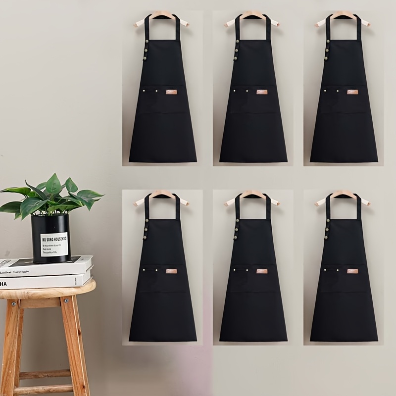 TEMU 6 piezas delantal personalizado con logo, logo exquisito estampado, bordado, moda, cuello ajustable, salón de peluquería, restaurante, té de