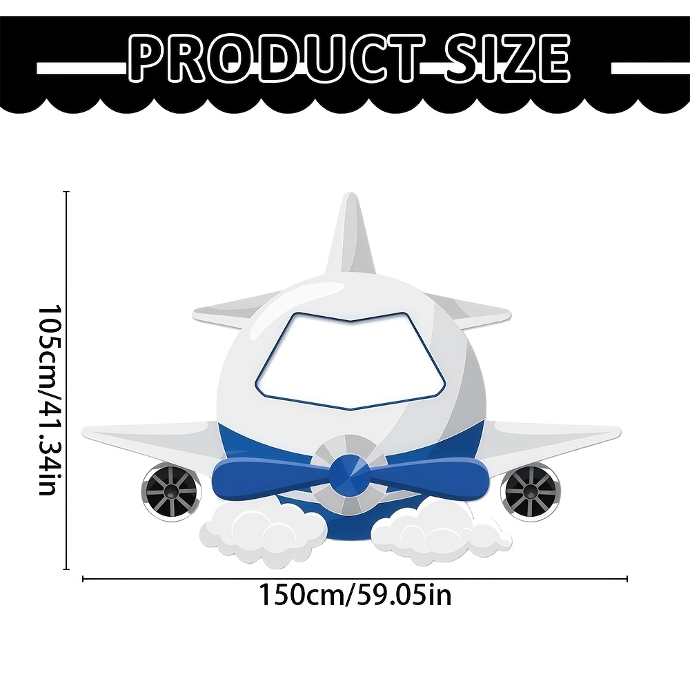 TEMU 1pc, Blue White Cartoon Airplane Hollow Background Cloth, White Blue Airplane Shape, Birthday Party Interactive Photo Prop, Aviation Science