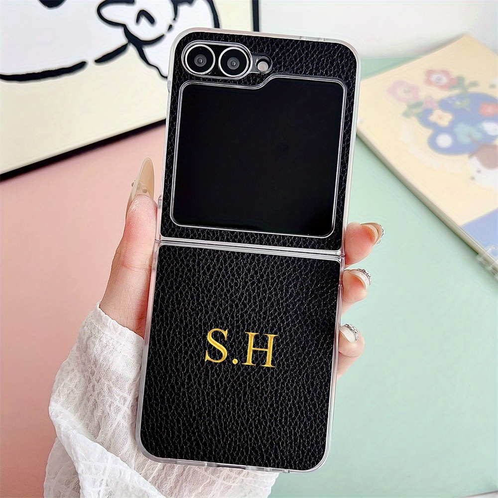 TEMU Phone Case: Personalized Letters Name Pattern Faux Leather Phone Case For For Galaxy Z Flip 7 6 5 4 3 Shockproof Protect Back Cover