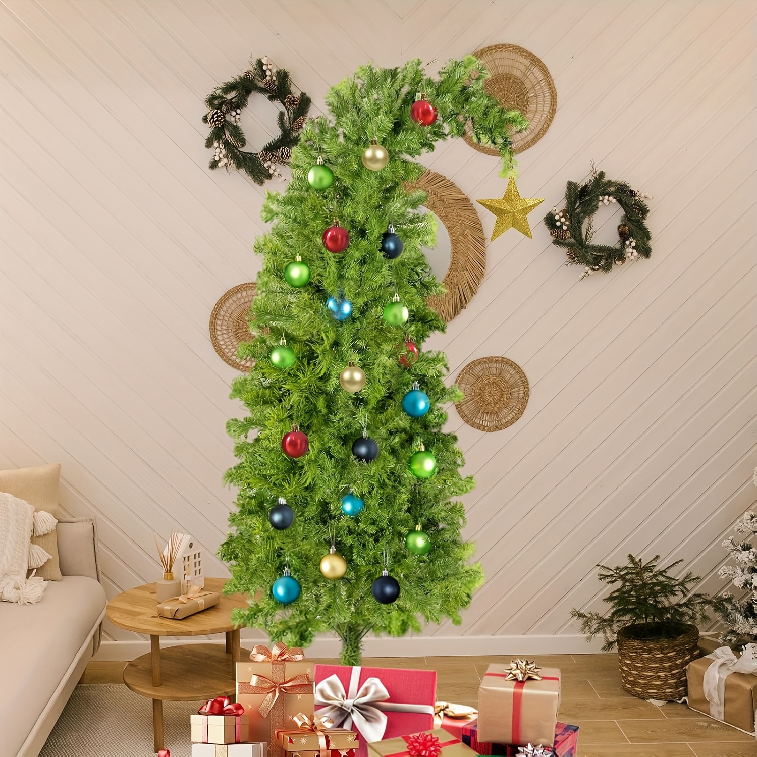 3FT Artificial Curved Christmas Tree - Whimsical Pre-Lit Xmas Tree With Metal Base For Small Space Indoor Decor