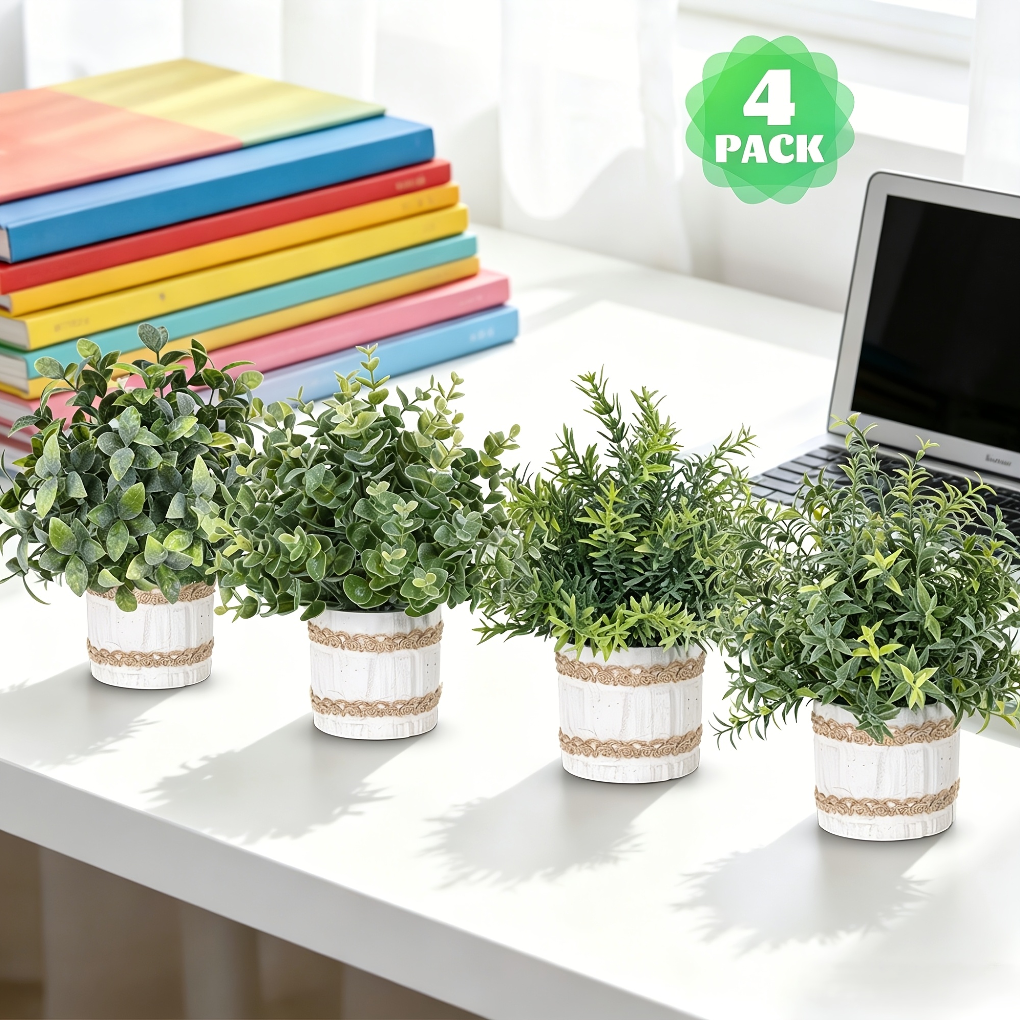 TEMU 4pcs Set Of Realistic Artificial Indoor Plants, Faux Greenery, Small Potted Plants Suitable For Shelves, Desks, Home, Farm, Indoor And Outdoor