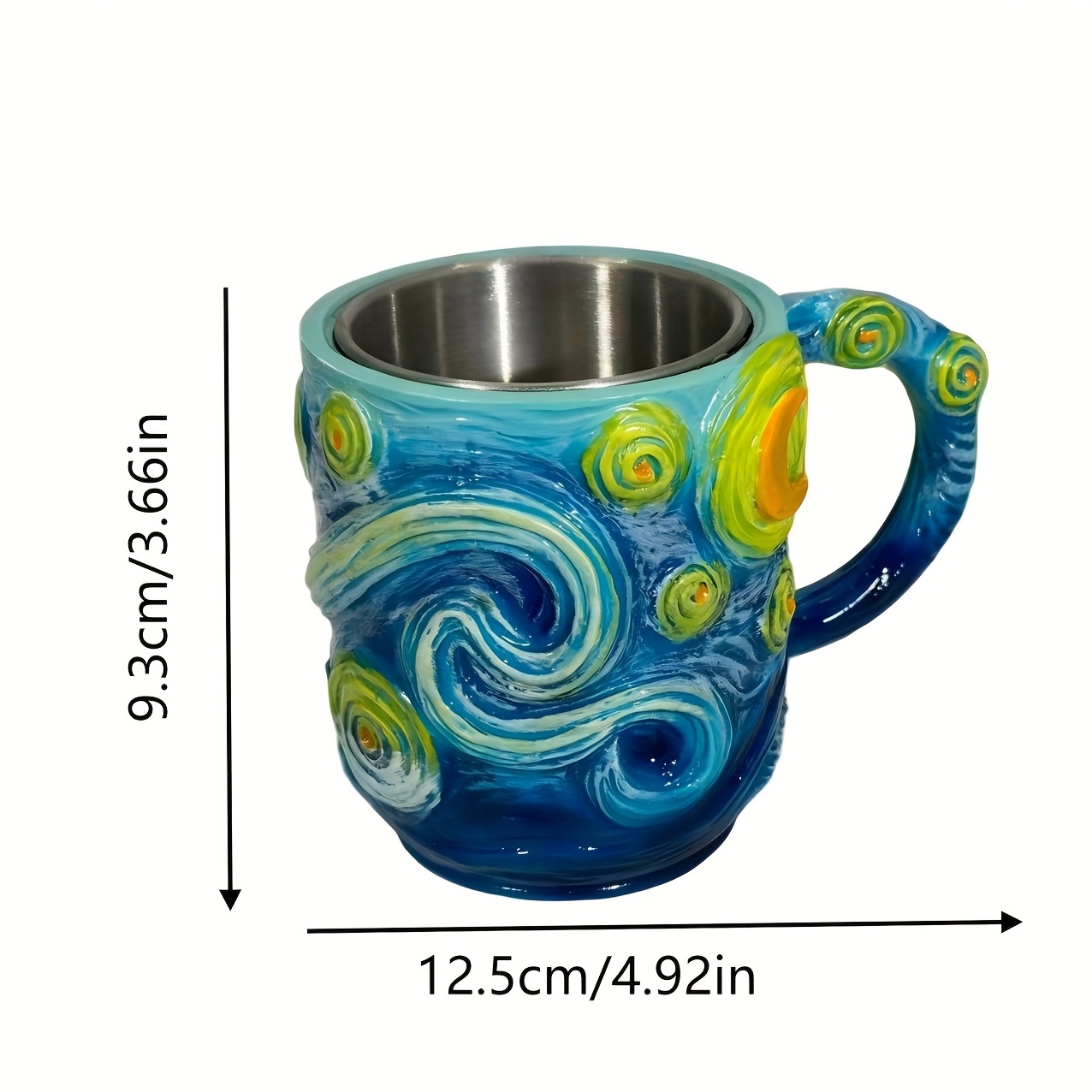 hand painted van   starry night mug resin cup with van   art slip 202 stainless interior for home office use artistic gift for s 2