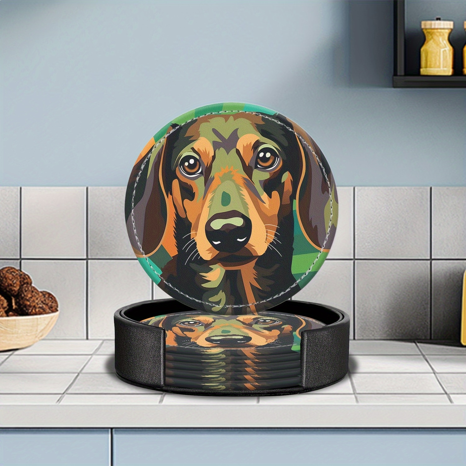 

Dachshund Dog Art Coasters Set Of 6 - Polyurethane Drink Coasters With Plastic Cover, Heat-resistant, Decorative Plate Mats For Cups And Pots, Ideal For Home Decor & Gifting, 3.93 Inches