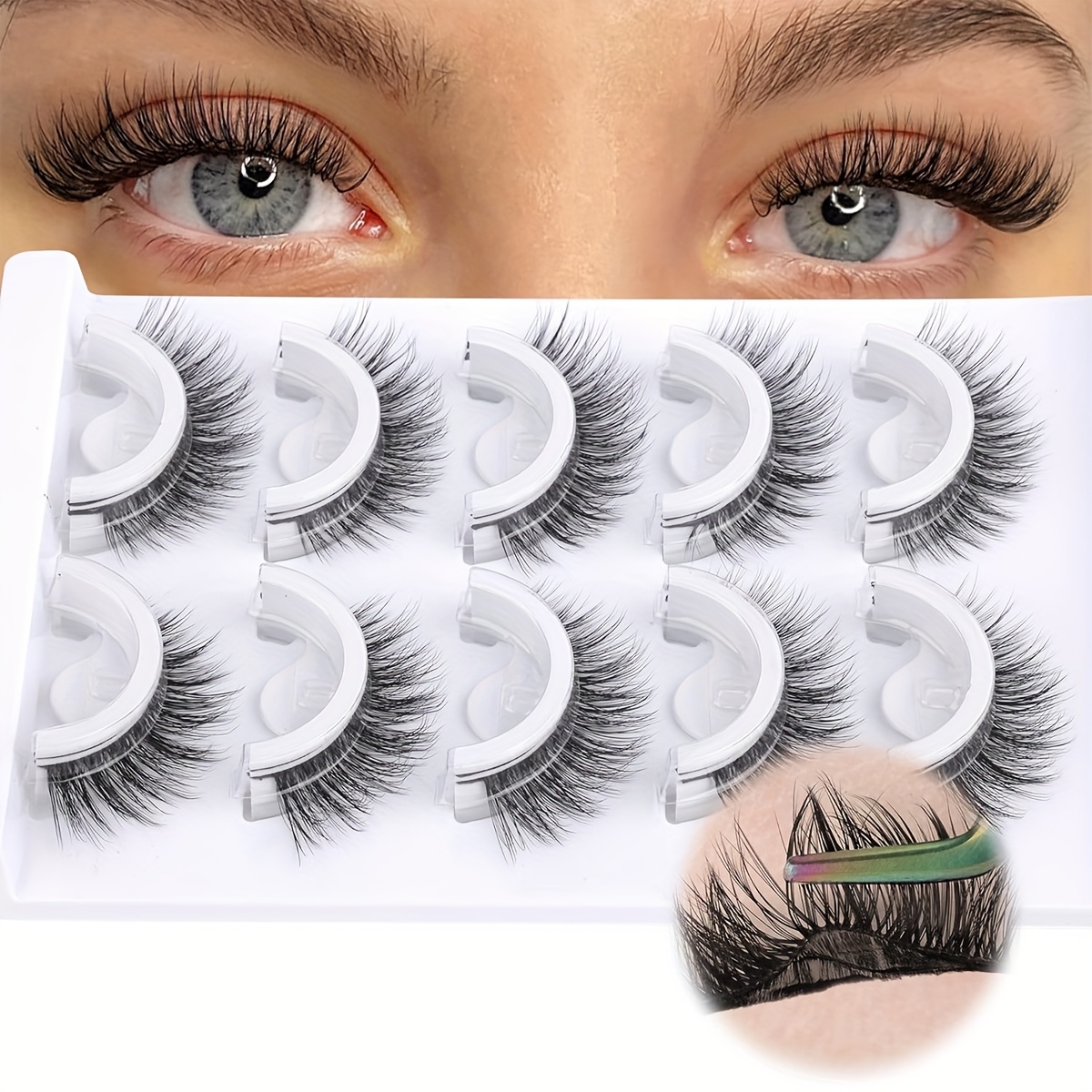 5 pairs self   false eyelashes no   cat eye mink lash extensions reusable press   with c   natural   styles for beginners pros eyelash accessories beginner friendly lashes   enhancing lashes fluffy texture lashes details 0