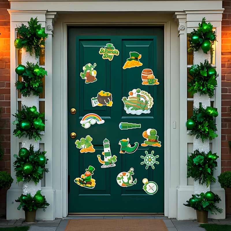 

16-pack 's Day Vinyl Magnet Set, Clover & Irish Themed, Waterproof & Reusable, No Battery Needed, For Garage Door, Fridge, Car & Home Decor