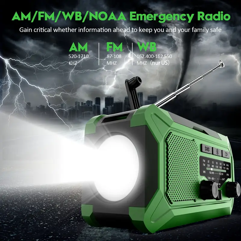 36800mwh 1 pack emergency radios for families with am fm 3 way charging hand crank solar usb sos alarm flashlight reading light thermometer compass 10000mah power bank for Product details 1