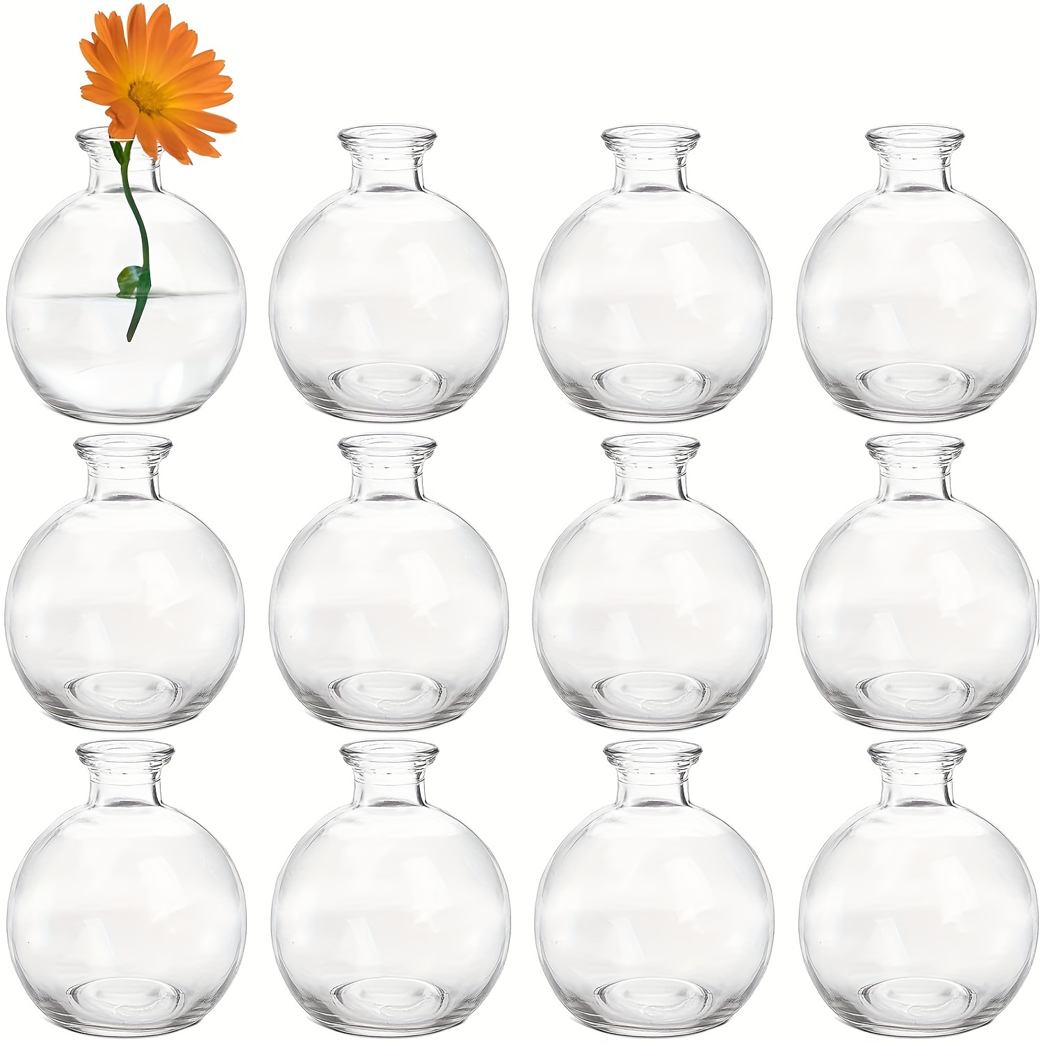 

12pcs 4"tall Small Glass Ball Bud Vase, Unique Mini Low Vase, Clear Floral Centerpieces For Home Decor, Weddings, Floral Arrangements