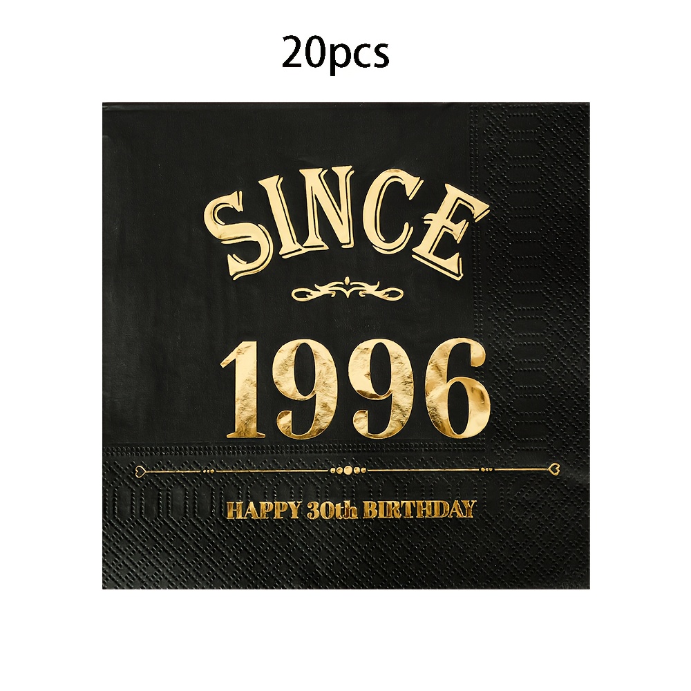 TEMU 20pcs/100pcs Black Golden 30th Birthday Napkins Black And Golden Back In 1996 Cocktail Napkins Birthday Party Decorations Supplies For Men Women