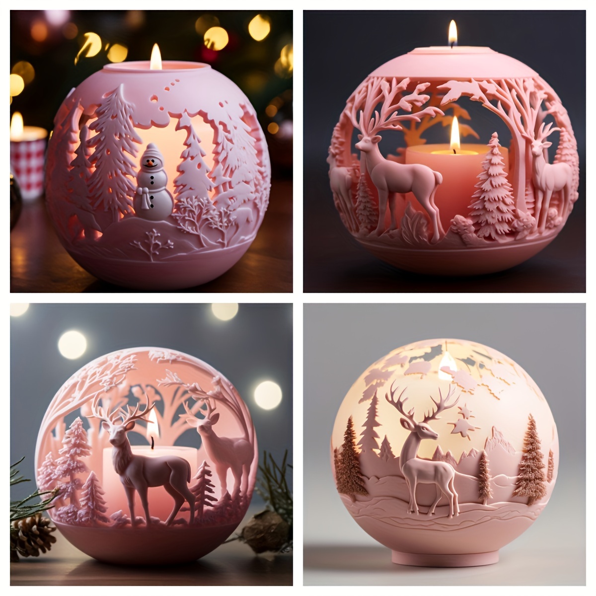 

4pcs Christmas Ornament Silicone Mold Set - Diy Elk & For Candles, Soaps, Plaster Crafts & Epoxy Resin Decorations, Christmas Decor