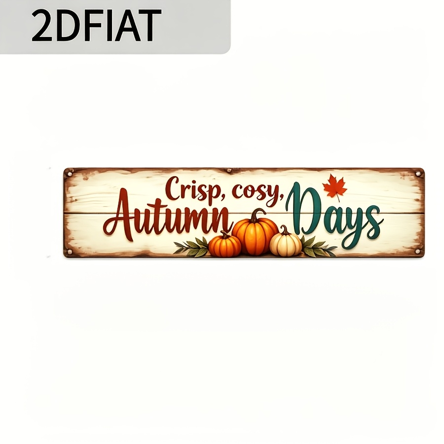 TEMU 2d Flat, 1pc Rustic Farmhouse Wall Decor - Vintage Autumn Pumpkin Hanging Sign With "refreshing & Cozy Autumn" Text, Distressed Artificial